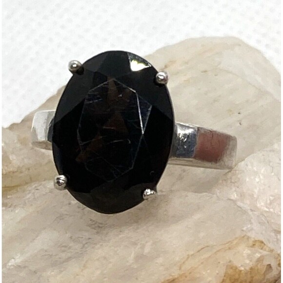 Dark Brown Smoky Quartz Solitaire Ring Size 9 Sterling Silver 925 Ring 7g - Picture 6 of 13
